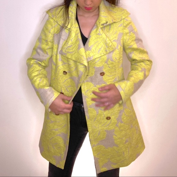 Jackets & Blazers - One of a kind fall jacket nude with yellow neon tropical leaves. Made in Europe.